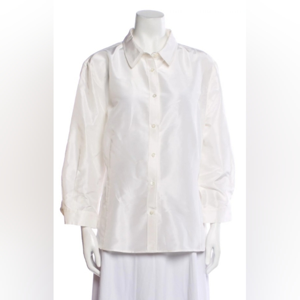 Carolina Herrera Silk Three-Quarter Sleeve Button-Up Top 18 Xl White